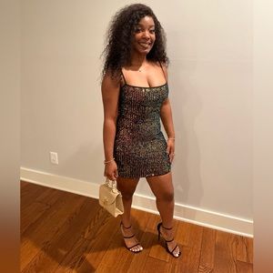 Mini fitted spaghetti strap sequins dress. Size medium. Has plenty stretch.